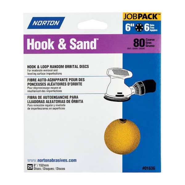 Norton Abrasives 6 in Dia, 6 Hole, Aluminum Oxide, 80 Grit, Coated Type - 7660701636
