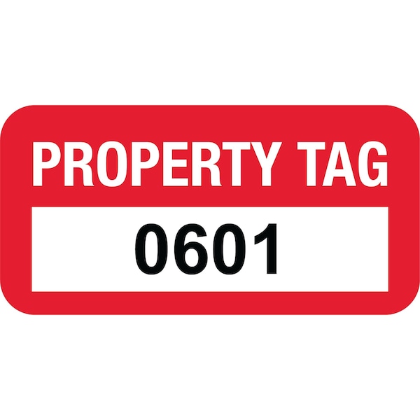 Lustre-Cal VOID Label PROPERTY TAG Dark Red 1.50in x 0.75in  Serialized 0601-0700, 100PK - 253774VO1RD0601