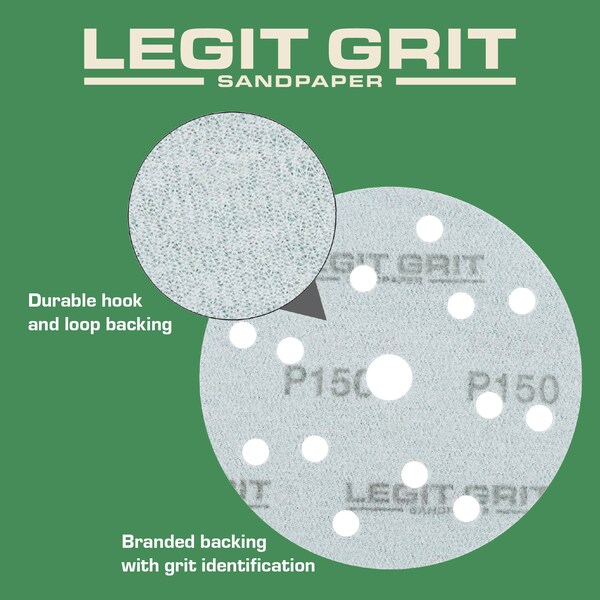 Legit Grit 6 inch Sand paper Disc, 15-Hole, 150 Grit, 150PK - LG6-15150-150