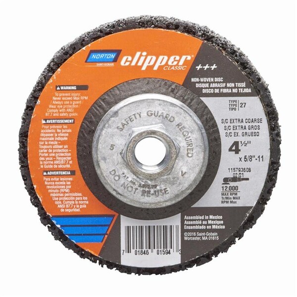 Tool Time 4.5 x 0.625 - 11 in. Rapid Strip Silicon Carbide Clipper Classic Disc - TO3306025