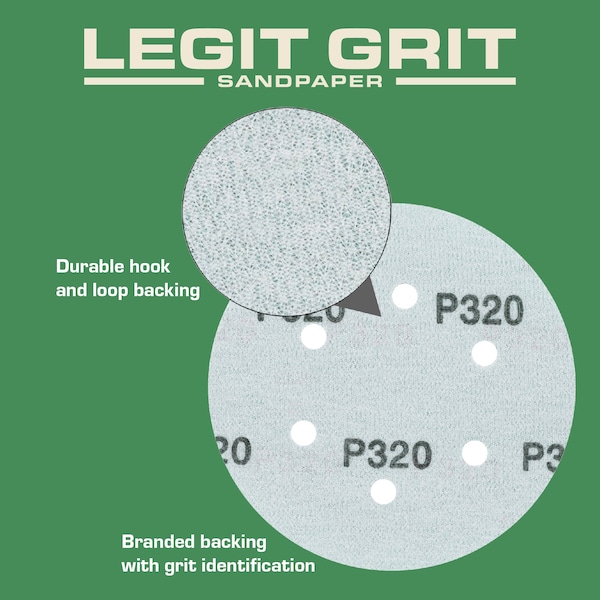 Legit Grit 6 inch Sand paper Disc, 6-Hole, 320 Grit, 100PK - LG6-6320-100