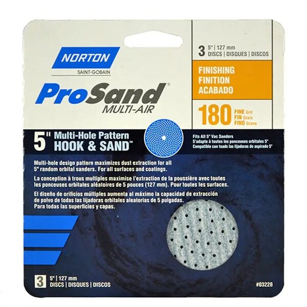 Norton Co 5" ProSand Universal Hole Sanding Disc 180-Grit, PK 3 - 03228