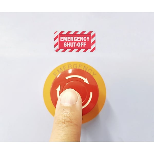 Fuel Stickers Emergency Shut Off Sign small, Emergency Stop Sticker, Machinery, Hvy-Dty, 2''x1'', 20PK - Z-2X1ESO-20PK