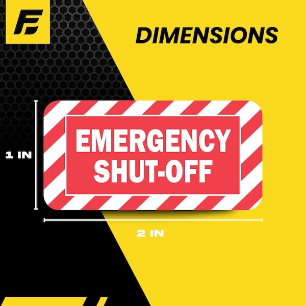 Fuel Stickers Emergency Shut Off Sign small, Emergency Stop Sticker, Machinery, Hvy-Dty, 2''x1'', 20PK - Z-2X1ESO-20PK