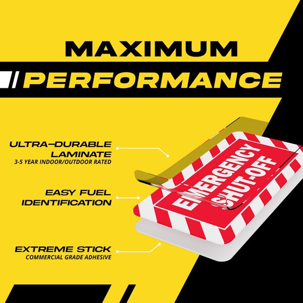 Fuel Stickers Emergency Shut Off Sign small, Emergency Stop Sticker, Machinery, Hvy-Dty, 2''x1'', 20PK - Z-2X1ESO-20PK