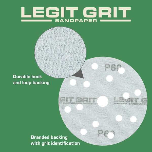 Legit Grit 6 inch Sand paper Disc, 15-Hole, 60 Grit, 150PK - LG6-1560-150