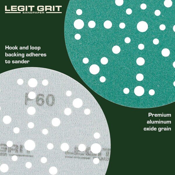 Legit Grit 6 inch Sand paper Disc, 49-Hole, 60 Grit, 150PK - LG6-4960-150