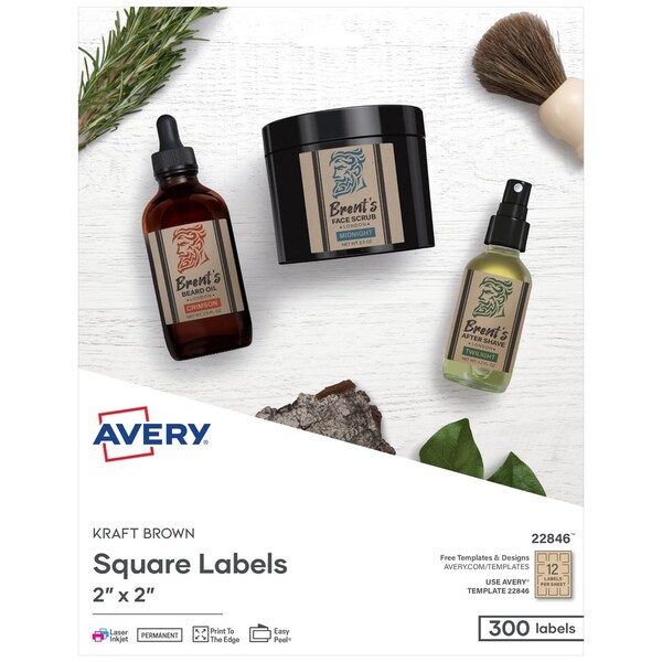 Avery Label, Square, Trublk, Brn, 300 300PK - AVE22846