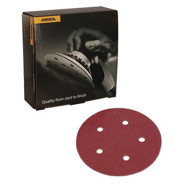 Mirka Coarse Cut, Grip Disc, 5H, 5", P40, PK50, 5" Dia, 5 Hole, Aluminum Oxide, P40 Grit, Semi Open Coat Type - 40-614-040
