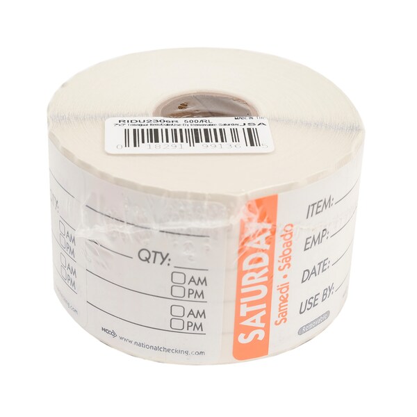 National Checking 2X3 Trilingual Item-Date-Use By Saturday Orange, PK500 - RIDU2306R