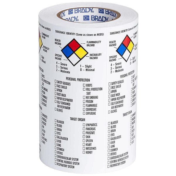 Brady Vinyl NFPA Label, 8"H X 3"W, PK500 - 121162