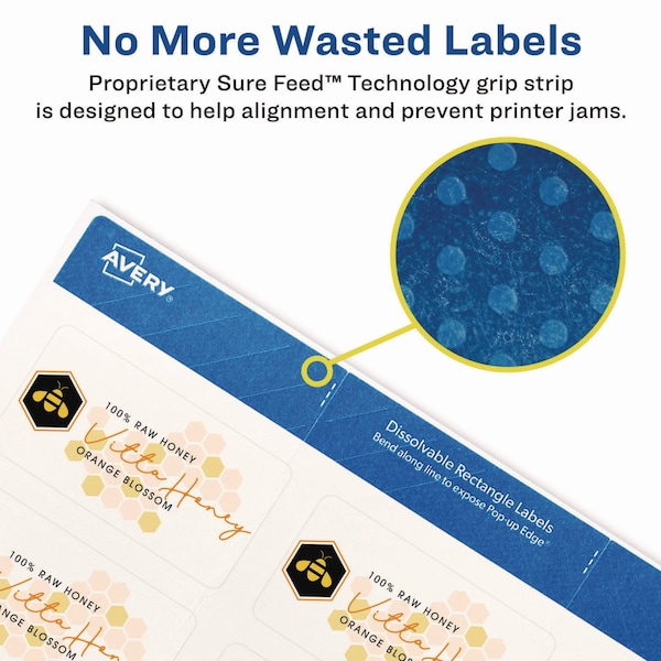 Avery White Dissolvable Labels w/ Sure Feed, 1 1/4 x 2 3/8, White, PK90 - 04224