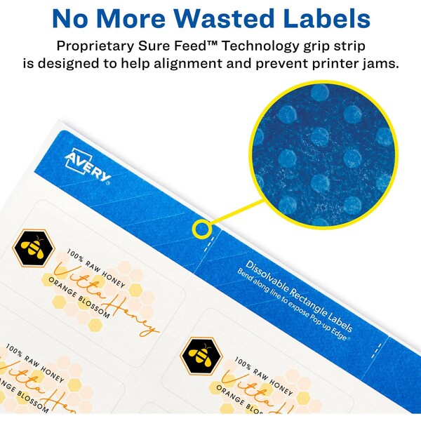 Avery White Dissolvable Labels w/ Sure Feed, 1 1/4 x 2 3/8, White, PK90 - 04224