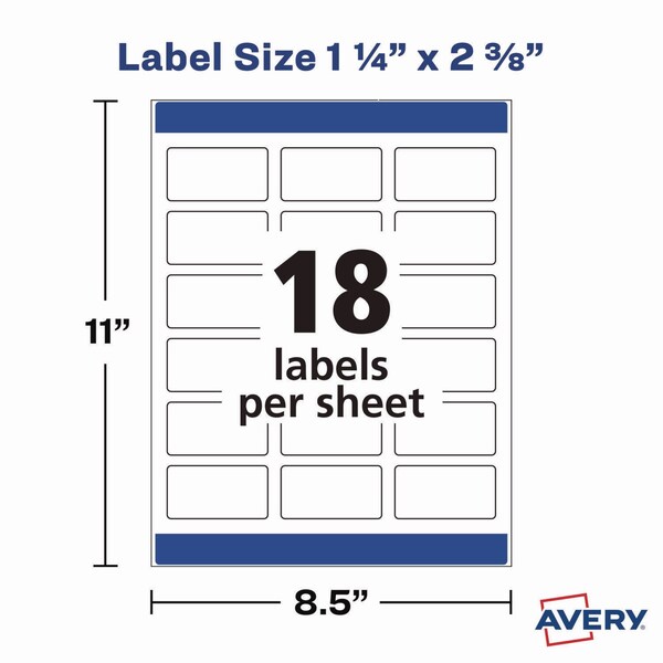 Avery White Dissolvable Labels w/ Sure Feed, 1 1/4 x 2 3/8, White, PK90 - 04224