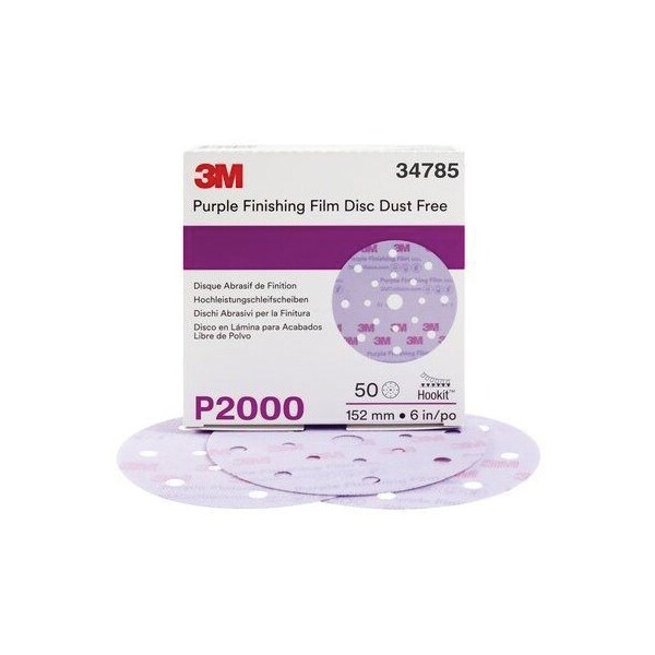 3M 3MTM HookitTM Purple Finishing Film Disc DF 260L, 34785, 6 in 17 Hole, P2000, 50PK - 7100123057