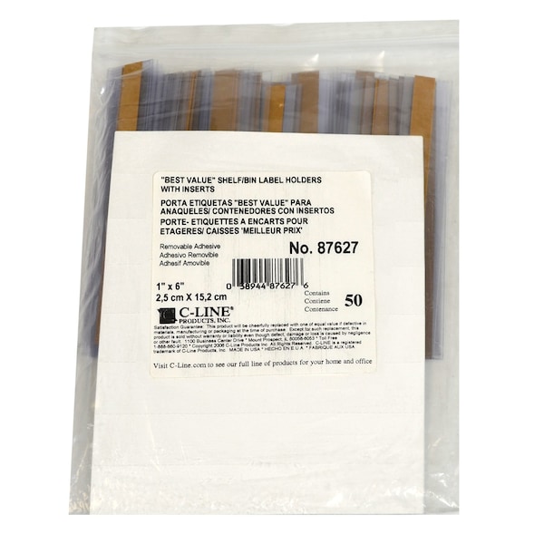 C-Line Products Label Holder, Self Adhesive, 1"L, PK50 - 87627