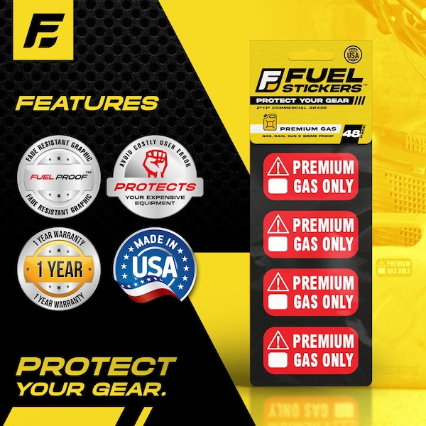 Fuel Stickers Premium Gas Only Sticker, High Octane Warning Label 91, 93 octane: Hvy-Dty, 2''x1'', 48PK - Z-2X1PGO-48PK