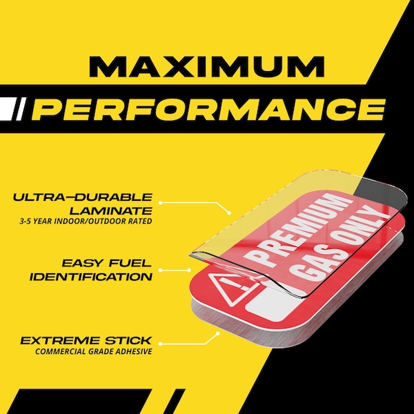 Fuel Stickers Premium Gas Only Sticker, High Octane Warning Label 91, 93 octane: Hvy-Dty, 2''x1'', 48PK - Z-2X1PGO-48PK