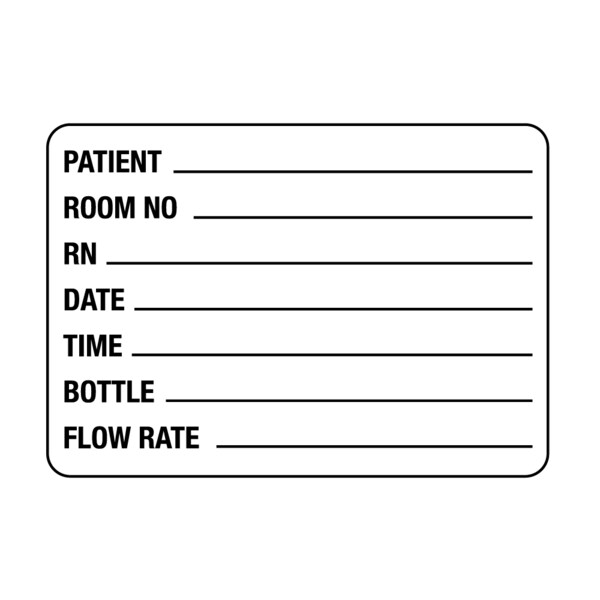 Nevs Name, Room#, RN, Date, Time, Btl., Flow Rate 1-15/16"x2-3/4" Blue w/Black - N-7916