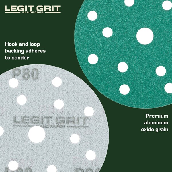 Legit Grit 6 inch Sand paper Disc, 15-Hole, 80 Grit, 100PK - LG6-1580-100