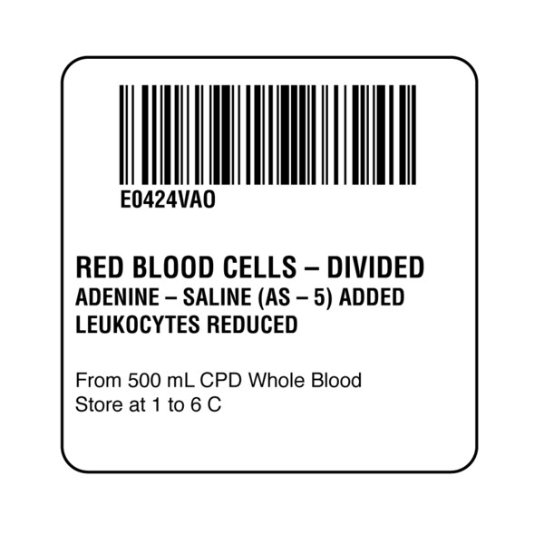 Nevs ISBT 128 Red Blood Cells Adenine-Saline Part 1 2" x 2" - BBC-0424-1