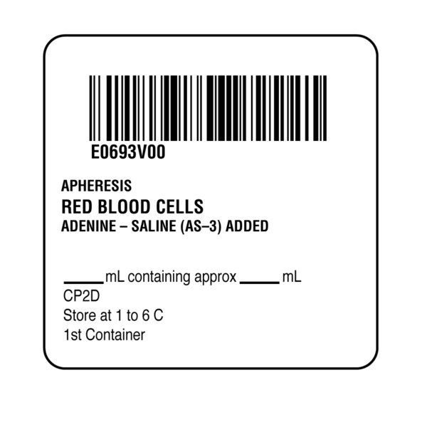 Nevs ISBT 128 Apheresis Red Blood Cells 2" x 2" - BBC-0693