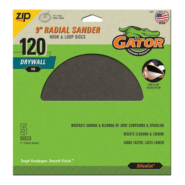 Gator Gator 9 in. CeraMax Grain Hook and Loop Drywall Sanding Disc 120 Grit Fine 5 pk - 6442