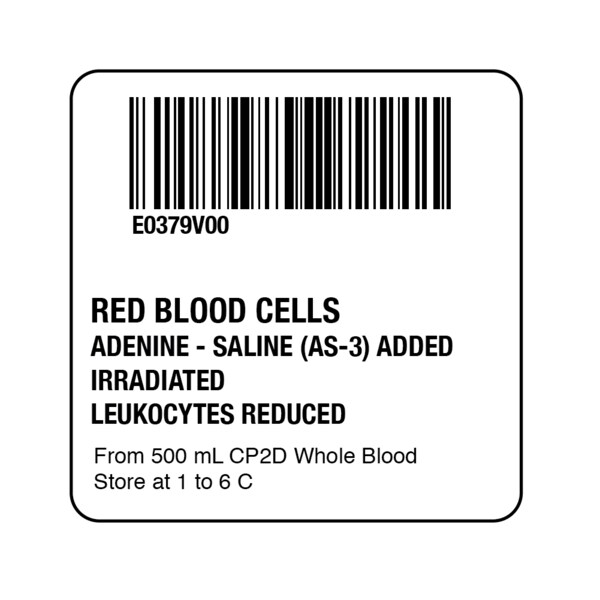 Nevs ISBT 128 Red Blood Cells Adenine-Saline (AS-3) Ad 2" x 2" - BBC-0379