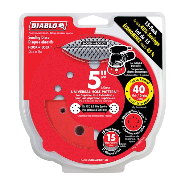 Diablo Diablo 5 in. Ceramic Blend Hook and Lock Sanding Disc 40 Grit Ultra Coarse 15 pk - DCD050040H15G
