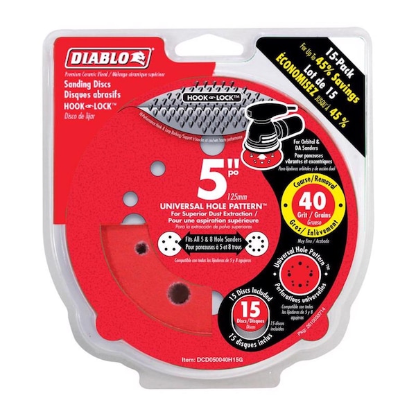 Diablo Diablo 5 in. Ceramic Blend Hook and Lock Sanding Disc 40 Grit Ultra Coarse 15 pk - DCD050040H15G