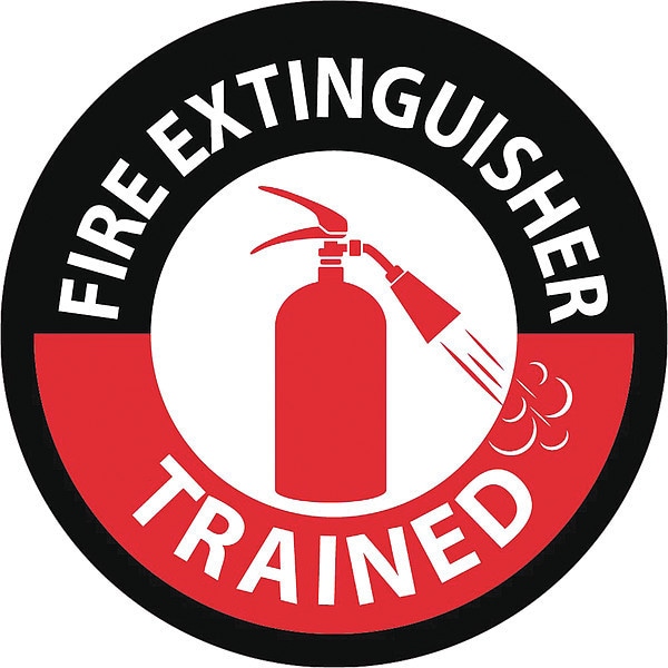 Nmc Fire Extinguisher Trained Hard Hat Label, Pk25, Material: Reflective Vinyl Sheeting - HH136R
