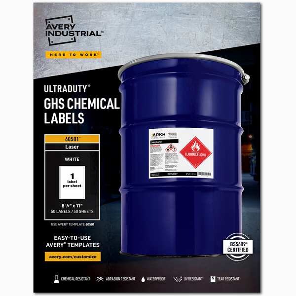 Avery 8-1/2" x 11" GHS Chemical Labels for Laser Printers, 50 labels/50-sheets - 7278260501