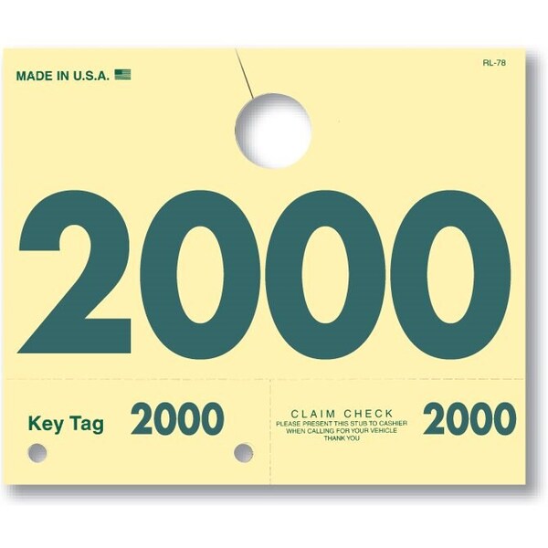 Car Dealer Depot Service Dispatch Numbers, Hang Tags, 4 Digit, Rl-78: 2000-2999 Pk - 212