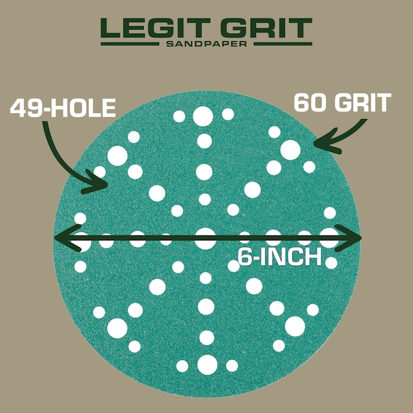 Legit Grit 6 inch Sand paper Disc, 49-Hole, 60 Grit, 50PK - LG6-4960-50