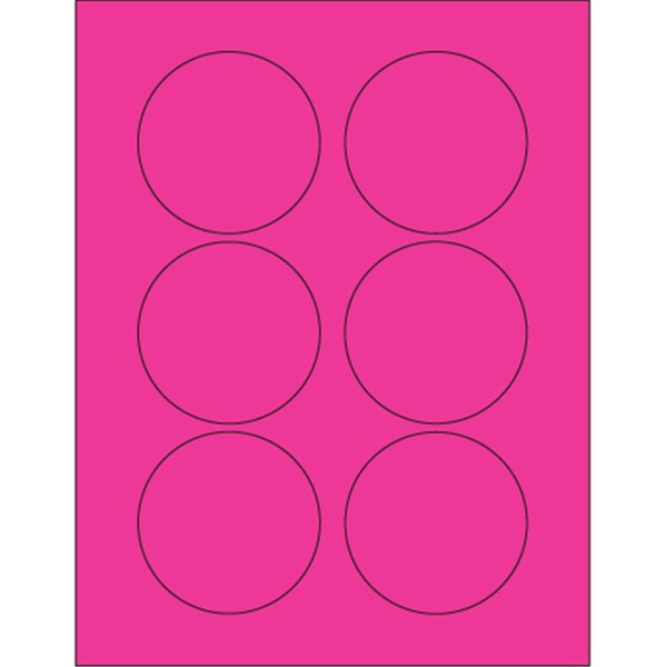 Bondad 3 in. Fluorescent Pink Circle Laser Labels, 6PK - BO2819648