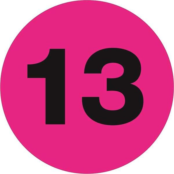 Bondad 3 in. Circle - 13 Fluorescent Pink Number Labels - Roll of 500 - BO3349173