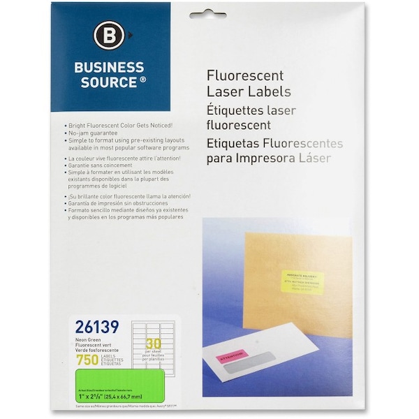 Business Source Label, Neon, Laser, 1X2.5, Grn 750PK - BSN26139