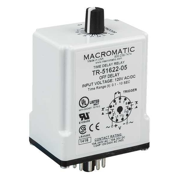 Retardo de tiempo Macromatic Dlay Rlay, 120VCA/CD, 10A, DPDT, 3 seg. - TR-51622-12