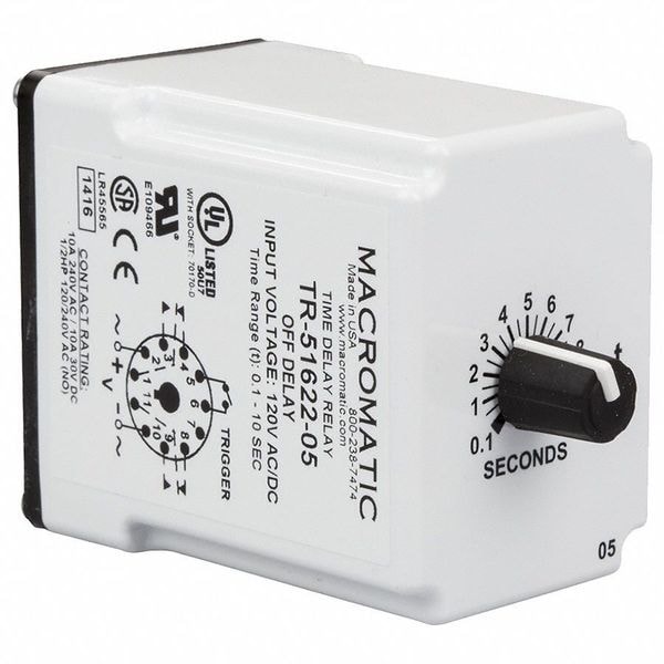 Retardo de tiempo Macromatic Dlay Rlay, 120VCA/CD, 10A, DPDT, 3 seg. - TR-51622-12