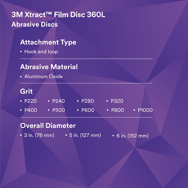 Xtract 3M Film Disc, P320 3MIL, 5 in, Die 500LG, 100/Carton, 500 ea/Case, 500PK - 360L