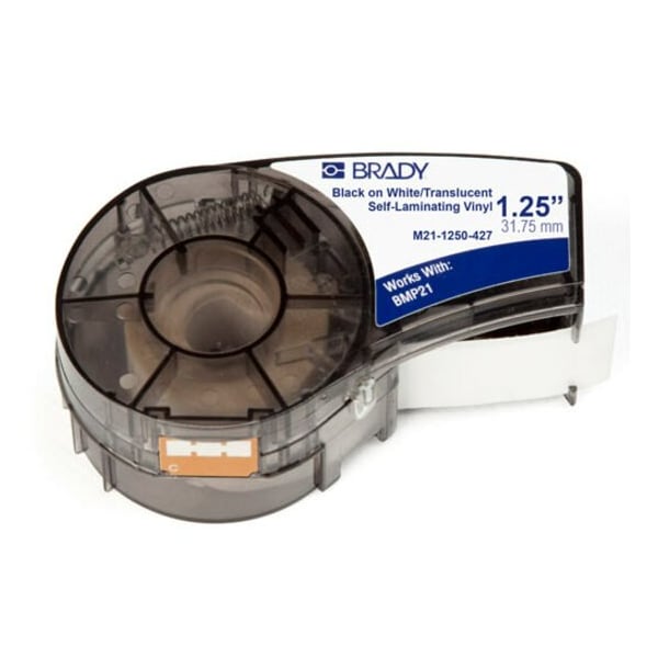 Brady Label Tape Cartridge, Black on White, Labels/Roll: Continuous - M21-1250-427