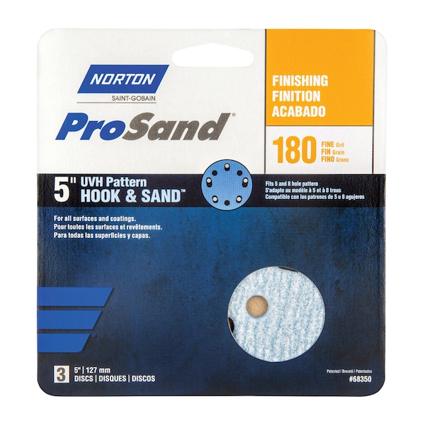 Norton Abrasives 5 in Dia, 8 Hole, Ceramic Alumina, 180 Grit, Coated Type - 07660768350