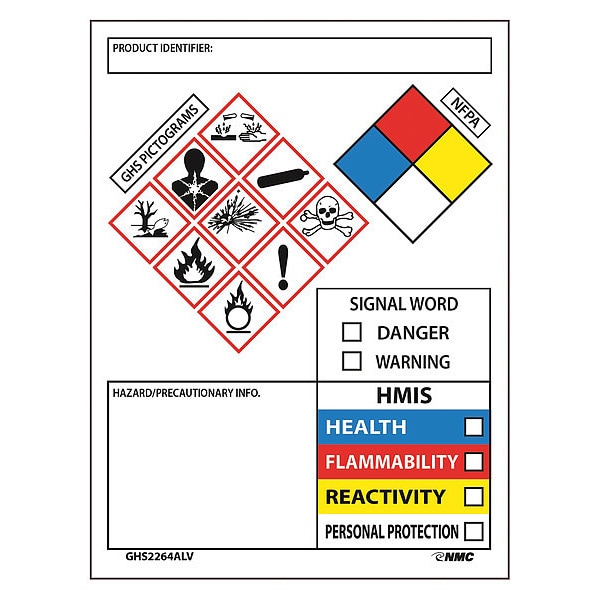 Nmc GHS Secondary Container Label Roll Of 50, 4"X3" - GHS2264ALV50
