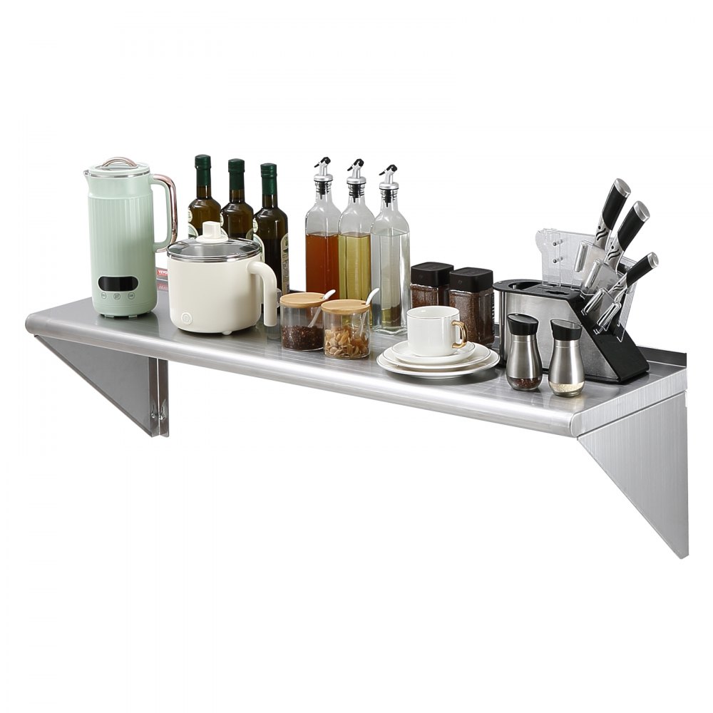 VEVOR 14" x 48" Stainless Steel Shelf, Wall Mounted Floating Shelving with Brackets, 350 lbs Load Capacity Commercial Shelves, Heavy Duty Storage Rack for Restaurant, Kitchen, Bar, Home, and Hotel - BGSCTTJD144817Z80V0
