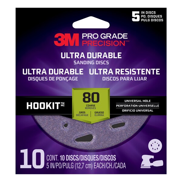 3M 3M Ultra Durable Universal Hole Sanding Disc, 5 inch UH, 80, 9PK - DUH580TRI-10I