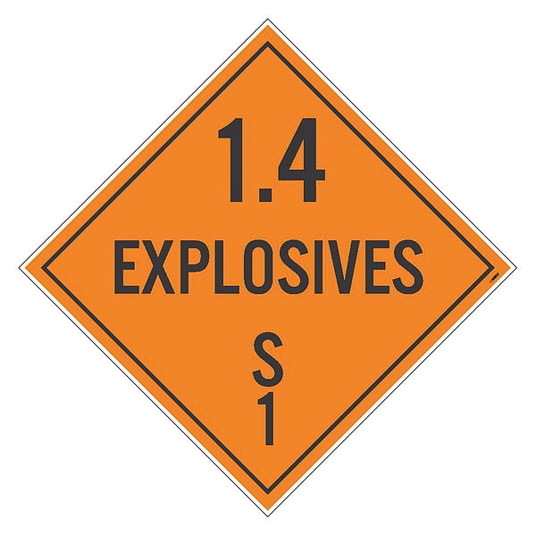 Nmc Dot Placard Sign, 1.4 Explosives S1, Pk25, Material: Adhesive Backed Vinyl - DL94P25