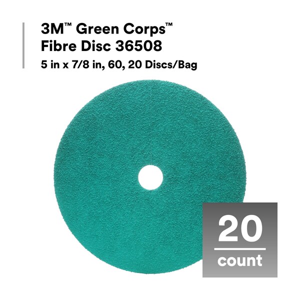 3M 3M Fibre Disc, 5 in x 7/8 in, 60, 20 Discs/Bag, 5PK - 36508