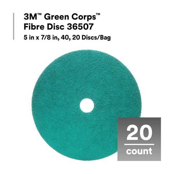 3M 3M Fibre Disc, 5 in x 7/8 in, 40, 20 Discs/Bag, 5PK - 36507