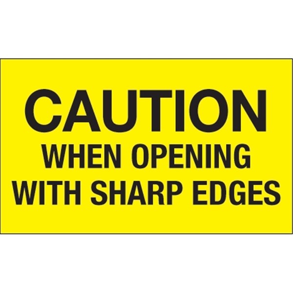 Bondad 3 x 5 in. - Caution When Opening with Sharp Edges Fluorescent Yellow Labels - Roll of 500 - BO3348577