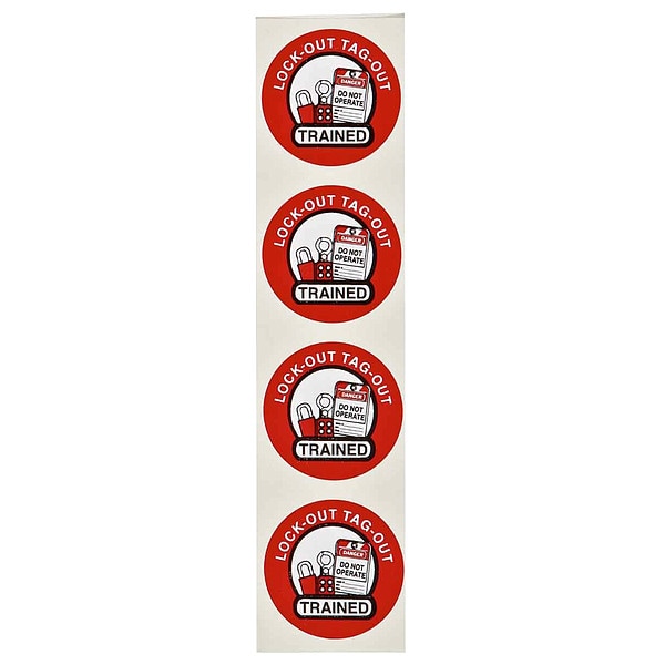 Brady Vinyl Hard Hat Label, 2" Diameter, Black, Red, White, PK4 - 42248